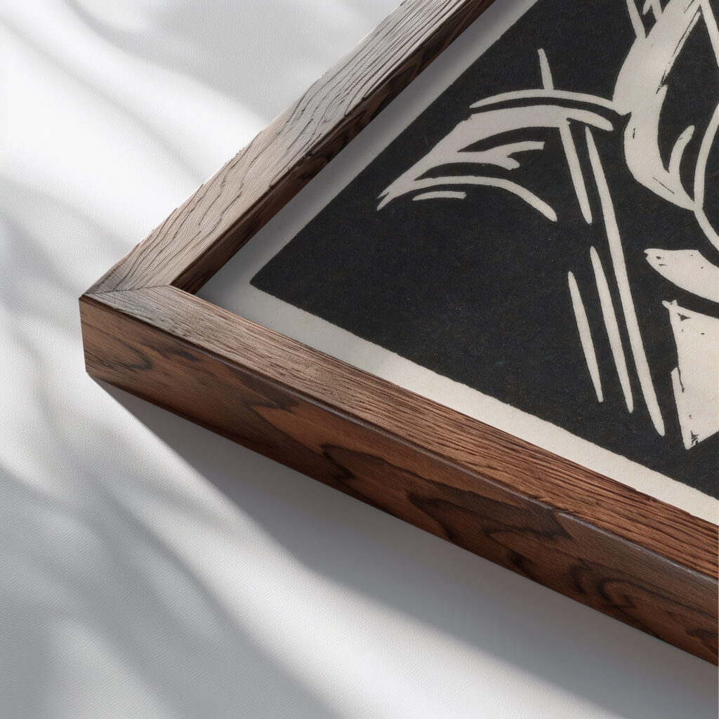 Personificatie van de wind bij een gebouw 1921 Henri Jonas close up dark wood mockup