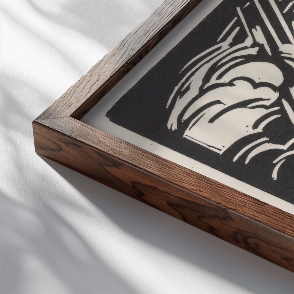 Personificatie van het onweer boven een landschap 1921 Henri Jonas close up dark wood mockup
