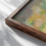 Petite fille au chapeau jaune Pierre Auguste Renoir close up dark wood mockup