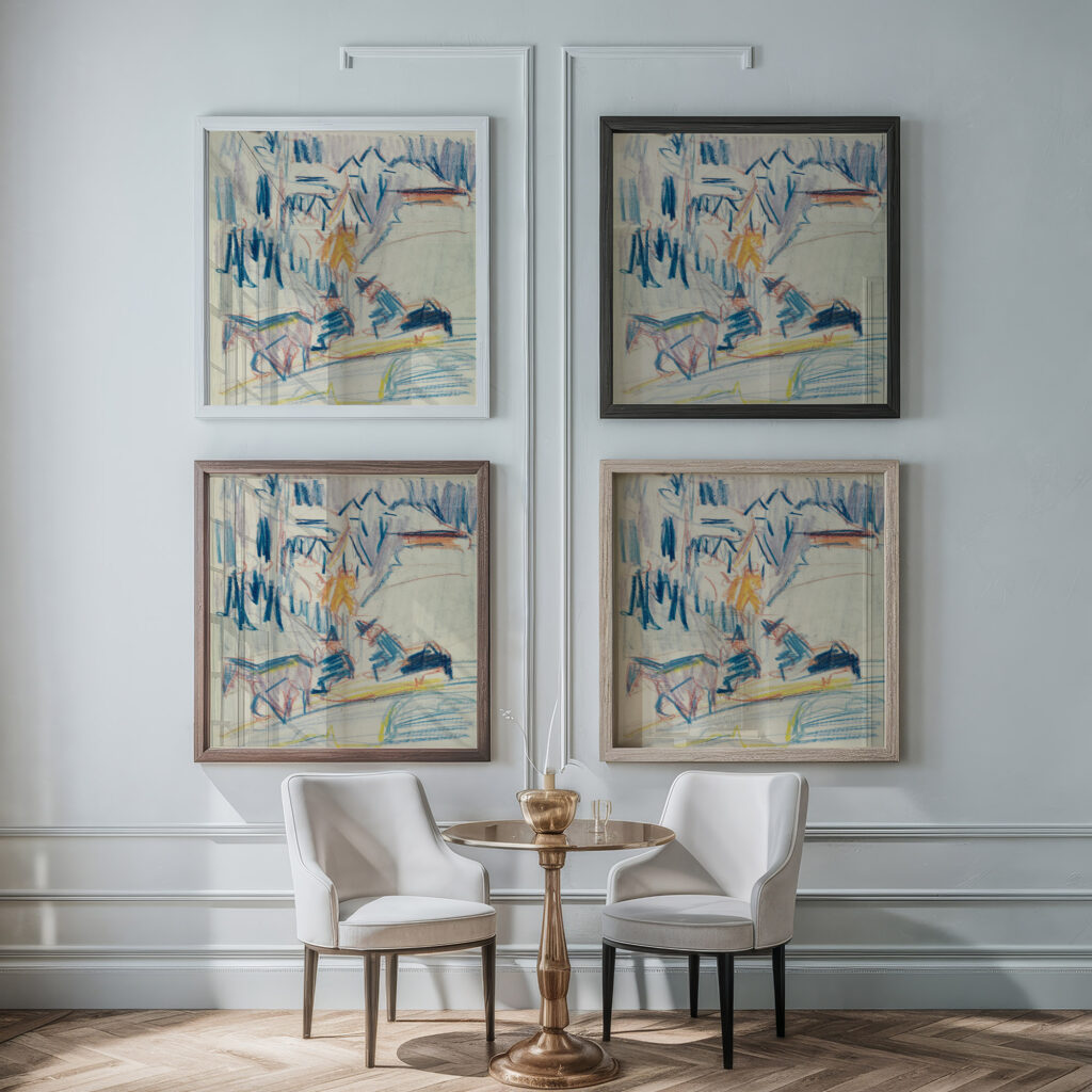 Pferdeschlitten mit zwei Mannern im Hochgebirge 1922 1923 Ernst Ludwig Kirchner framed posters mockup