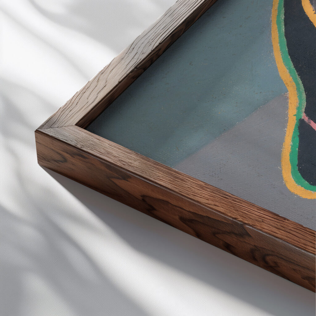 Pierots Head 1932 Mikulas Galanda close up dark wood mockup