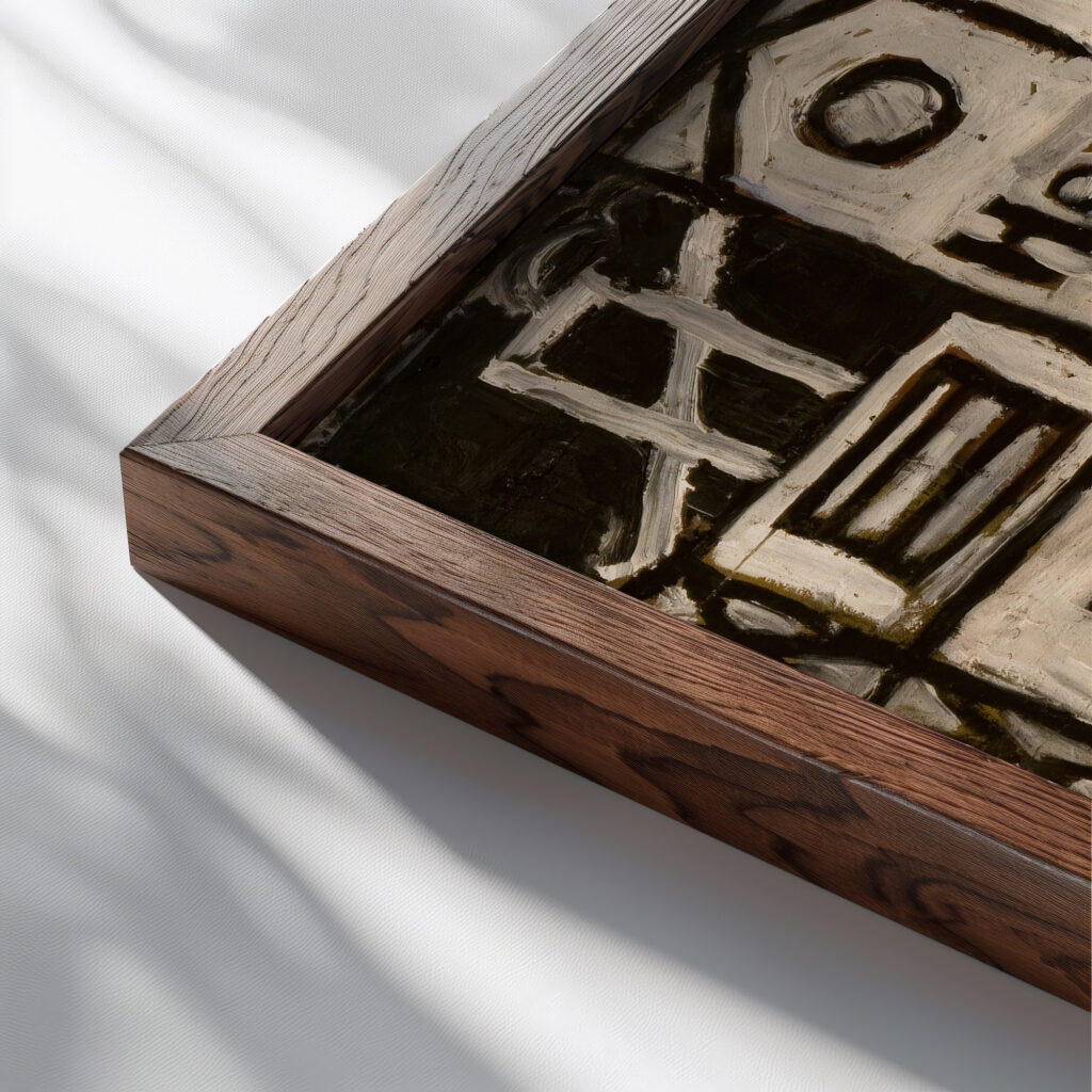 Pintura constructiva 1943 Joaquin Torres Garcia close up dark wood mockup