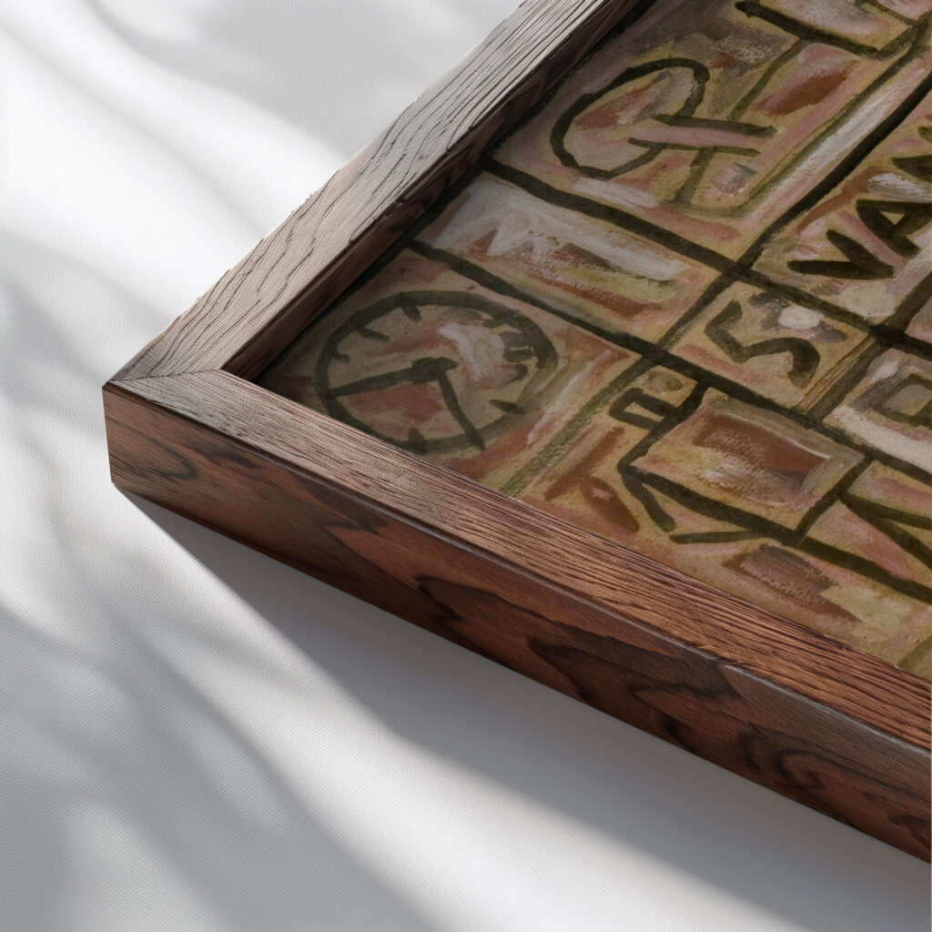 Pintura constructiva ca 1929 Joaquin Torres Garcia close up dark wood mockup