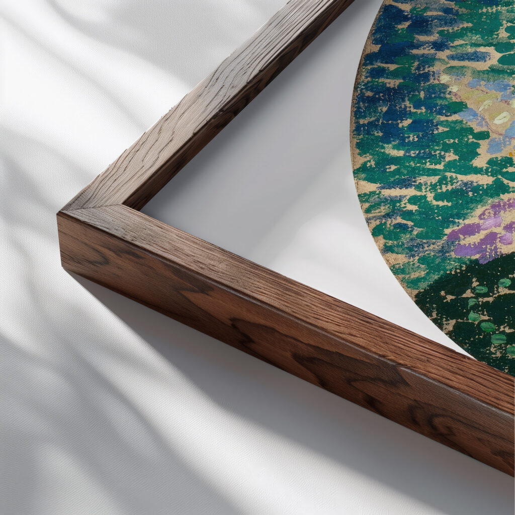 Pointillist Abstraction Flowers circa 1913 14 Joseph Stella close up dark wood mockup