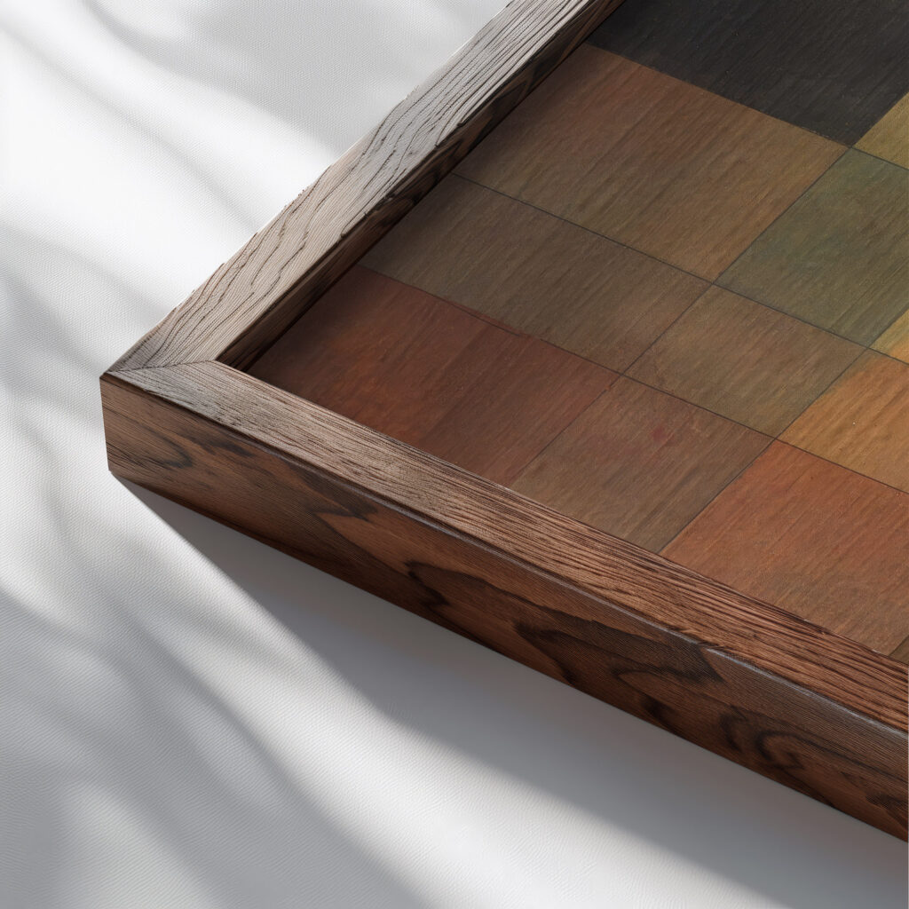 Polyphonic Architecture 1930 Paul Klee close up dark wood mockup