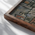 Port gris au bateau rose 1928 Joaquin Torres Garcia close up dark wood mockup