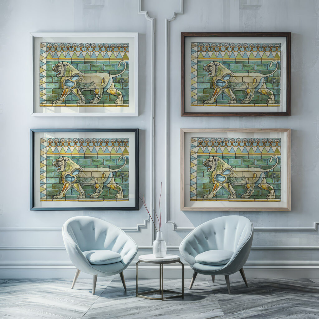 Portion of the Lions Frieze ffrom the Ancient Persian Palace at Susa 1912 James Ward framed posters mockup