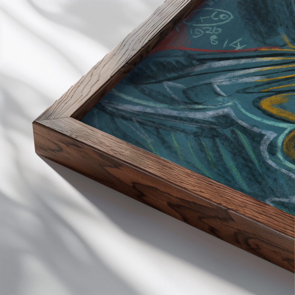 Portrait of Leon Reynel 1926 Stanislaw Ignacy Witkiewicz close up dark wood mockup