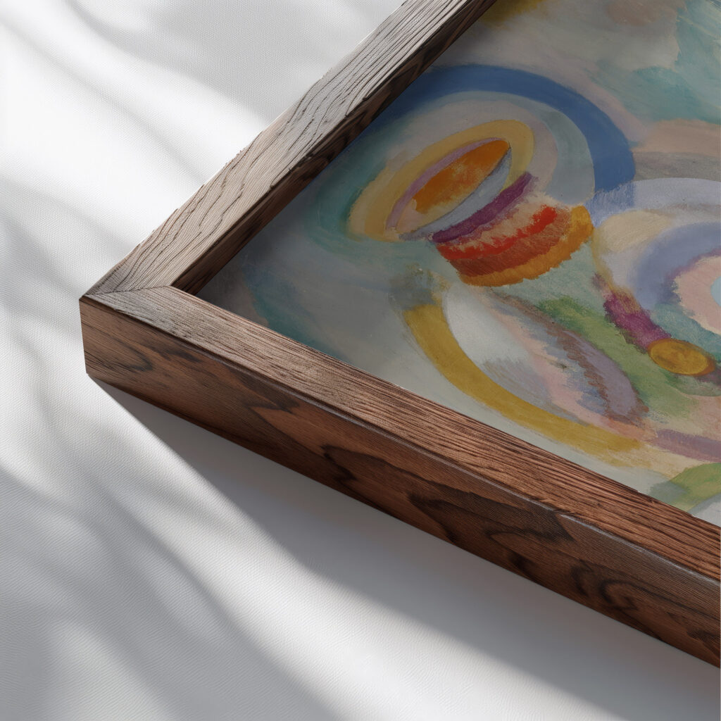 Portuguese Still Life 1916 Robert Delaunay close up dark wood mockup