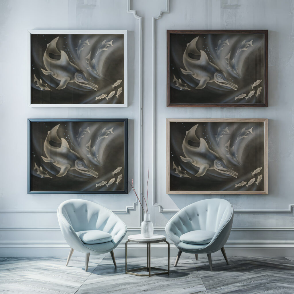 Prehistoric Animal ca. 1930 Hermann Post framed posters mockup