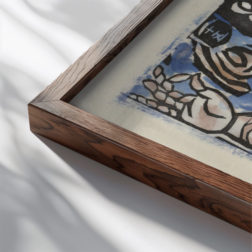 Prent 1956 Munakata Shiko close up dark wood mockup