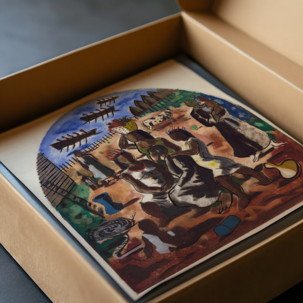 Preparatory drawing for ‘The teaching of the Indians 1941 Candido Portinari video mockup