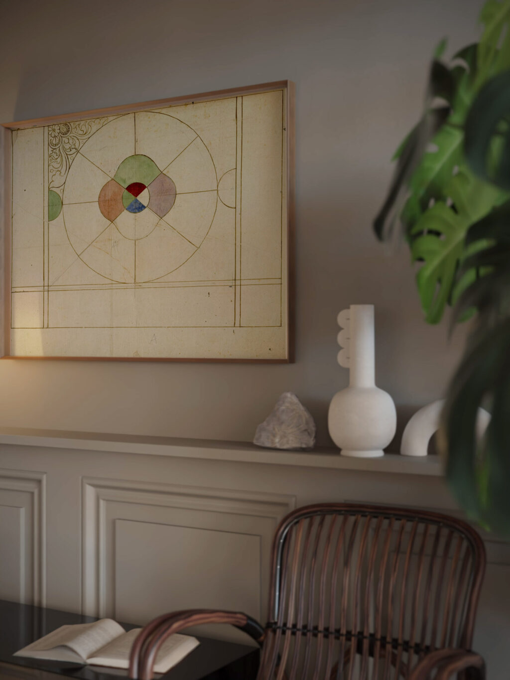 Projet de panneau de vitrail a decor abstrait Prosper Lafaye video mockup