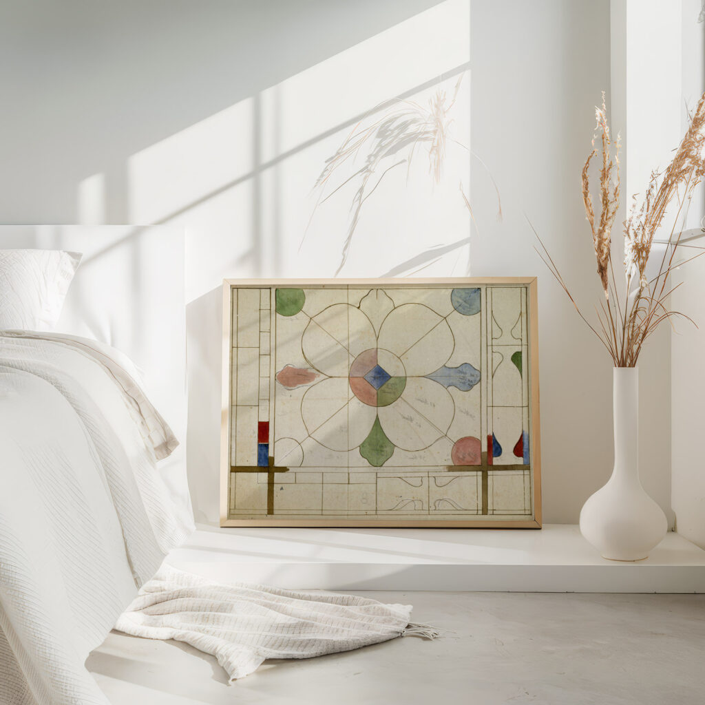 Projet de panneau de vitrail a decor quadrilobe Prosper Lafaye 4 mockup