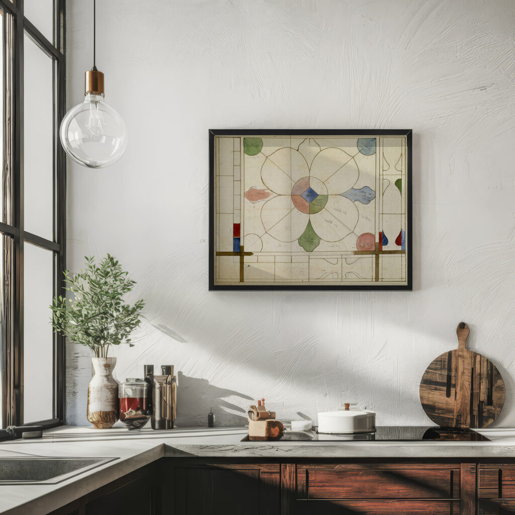 Projet de panneau de vitrail a decor quadrilobe Prosper Lafaye 6 mockup