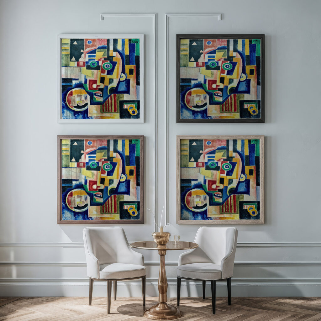 Promontory Head Indigo Seas of Ossian Rose Orange circa 1915 Amadeo de Souza Cardoso framed posters mockup