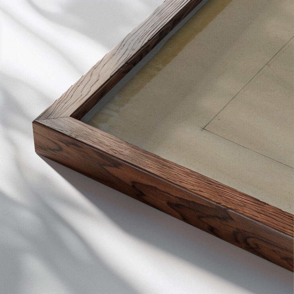 Proun Study 1A Proun S. K. the Bridge 1919 El Lissitzky close up dark wood mockup