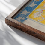 Przerys wzoru z kilimu ukrainskiego 1934 Sofija Paraszczuk 1 close up dark wood mockup