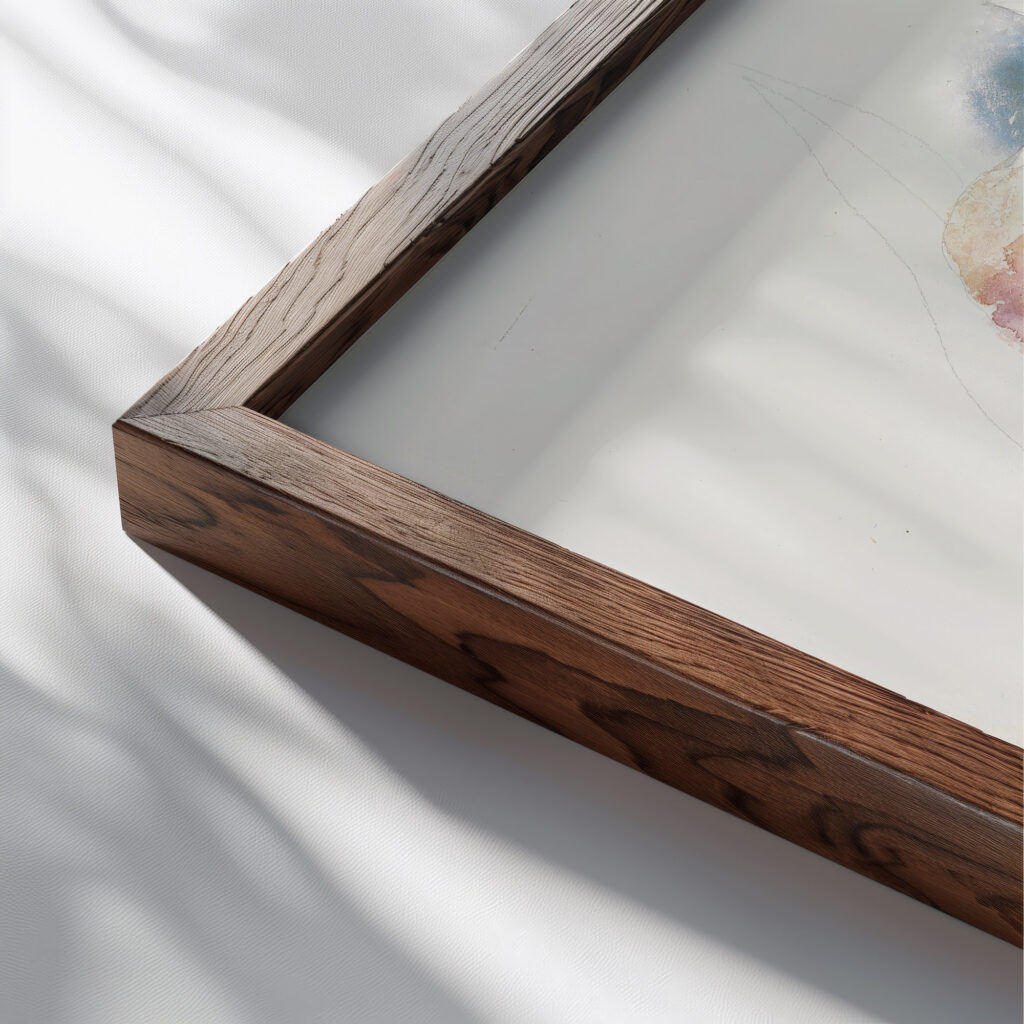 Purple Iris circa 1920 Charles Demuth close up dark wood mockup