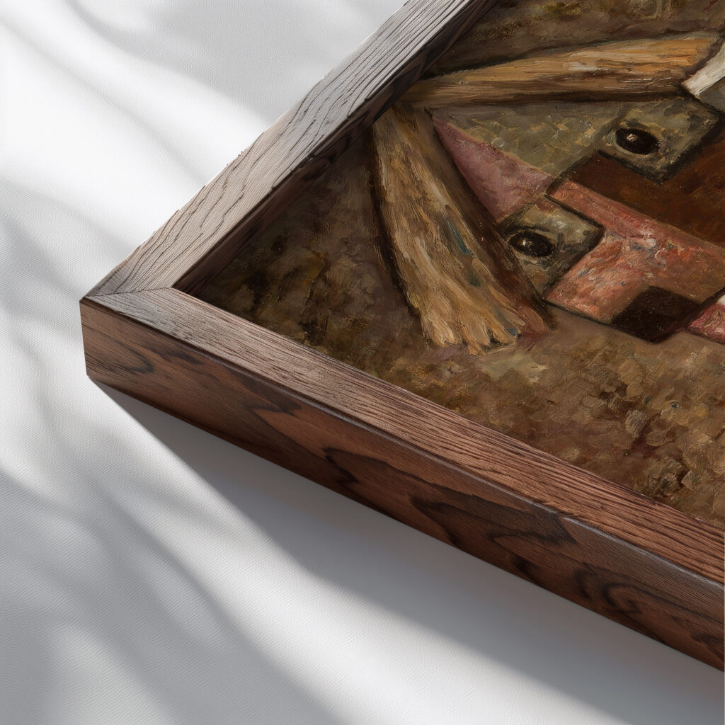 Railwaymen 1930 Tadeusz Makowski close up dark wood mockup