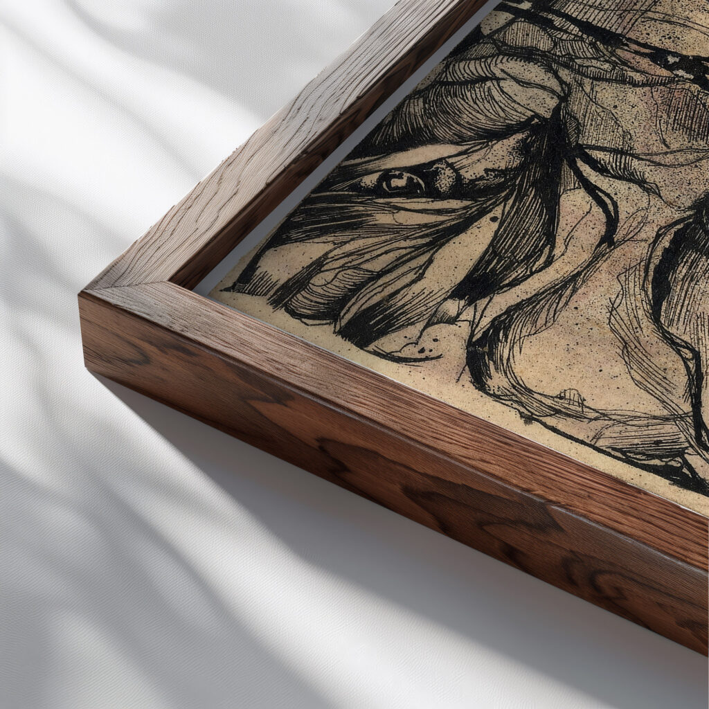 Red Laughter 1931 Karlis Padegs close up dark wood mockup