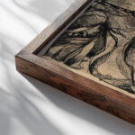 Red Laughter 1931 Karlis Padegs close up dark wood mockup