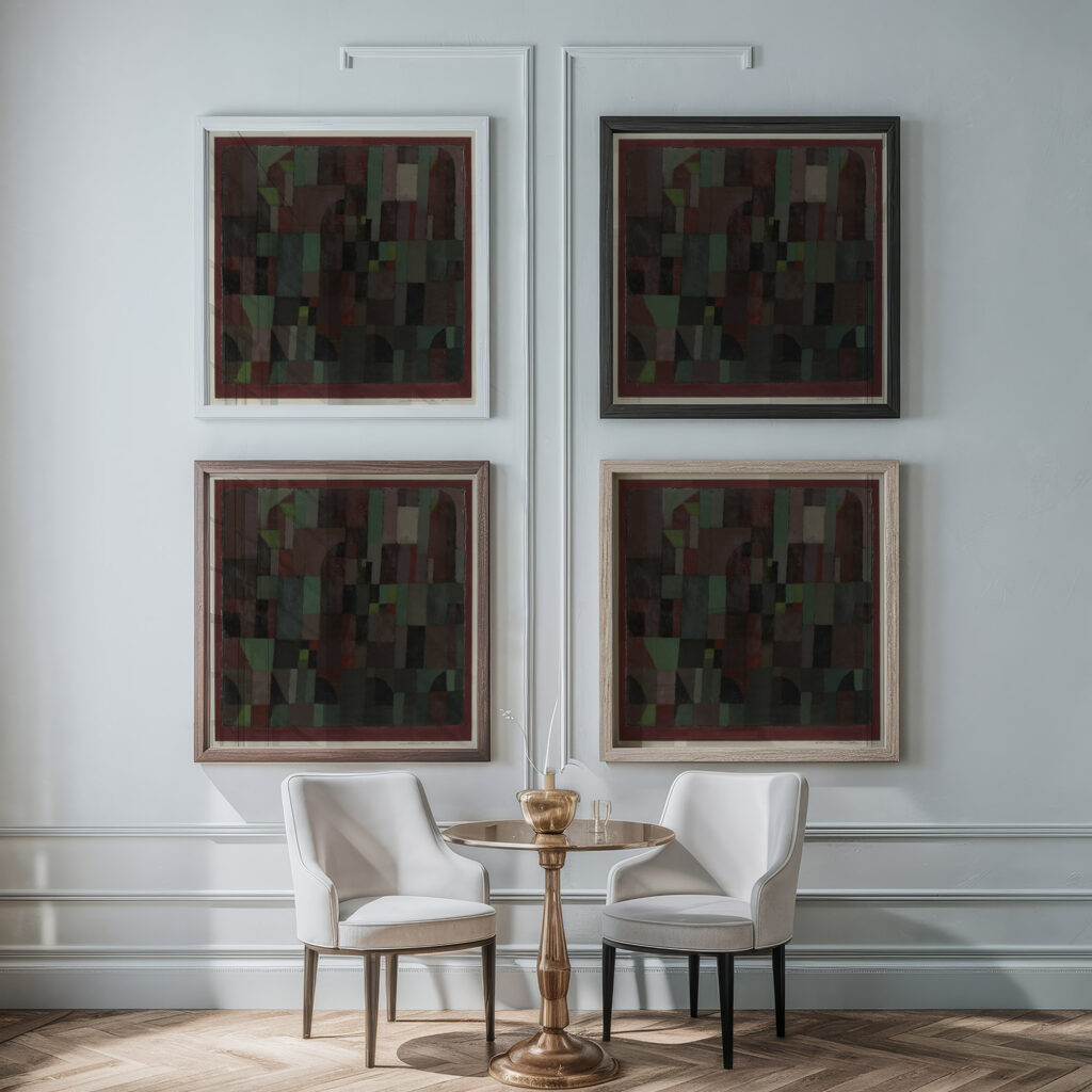 RedGreen Architecture yellowviolet gradation 1922 Paul Klee framed posters mockup