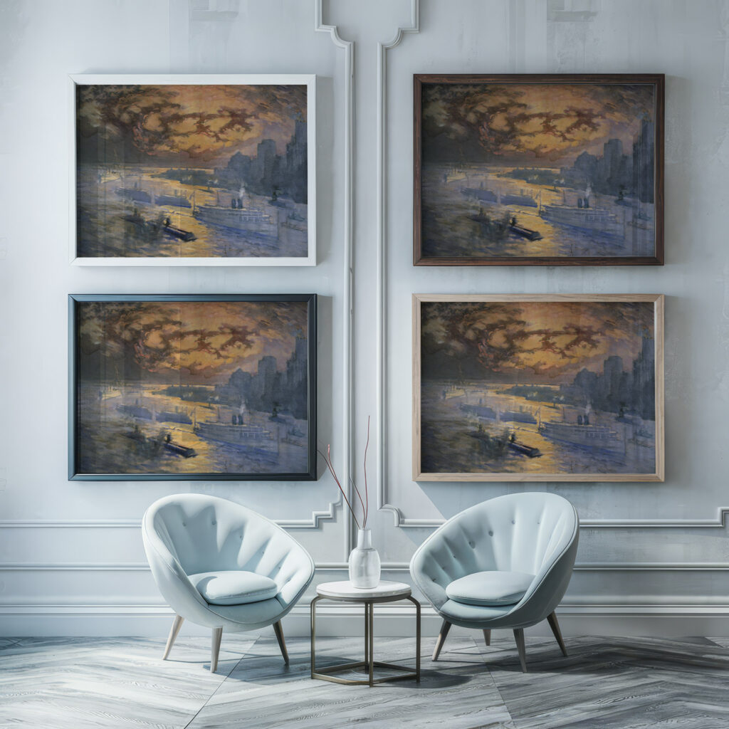 Reflective river 1921 Joseph Pennell framed posters mockup