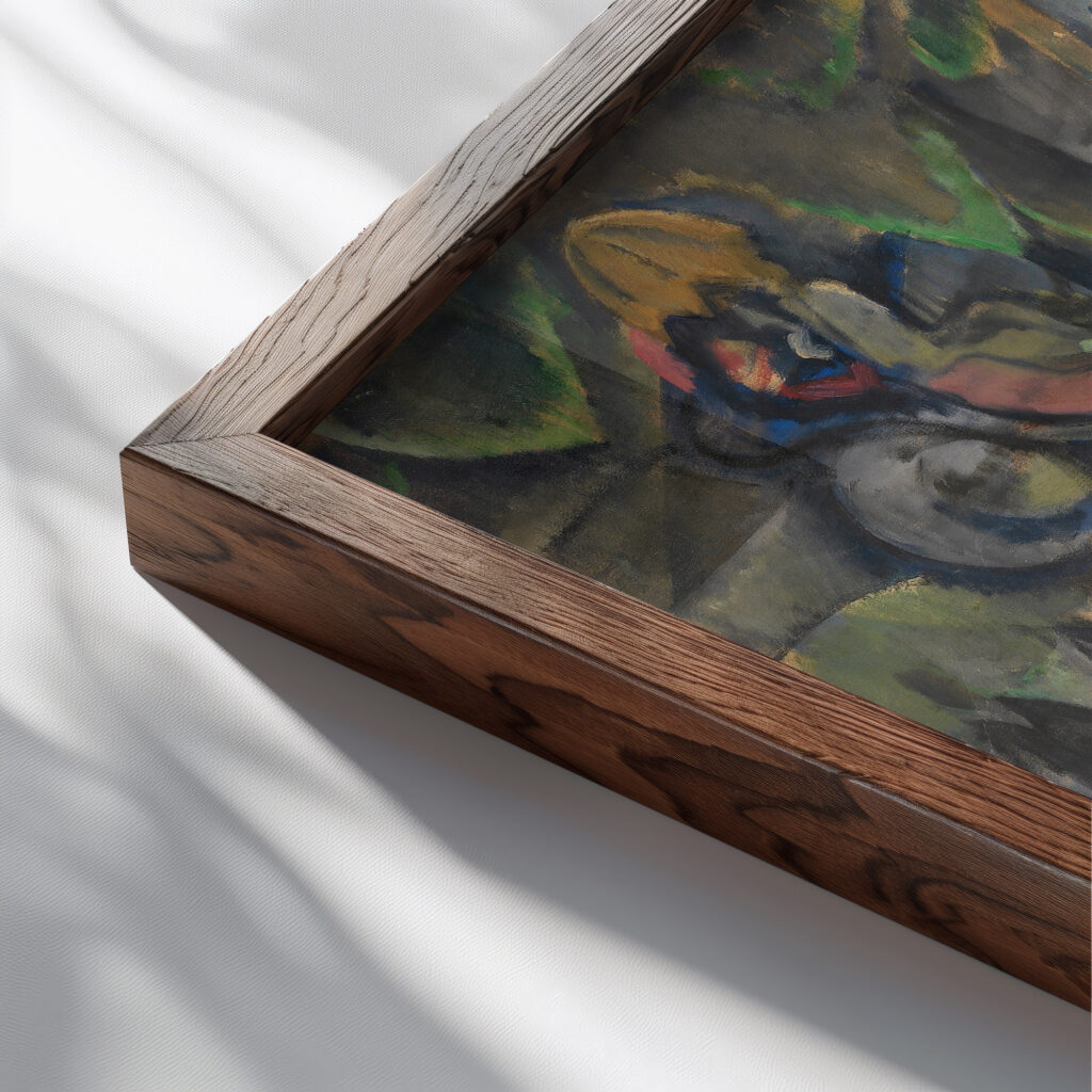 Reiter und Flaneure im Park 1900 Georges Kars close up dark wood mockup