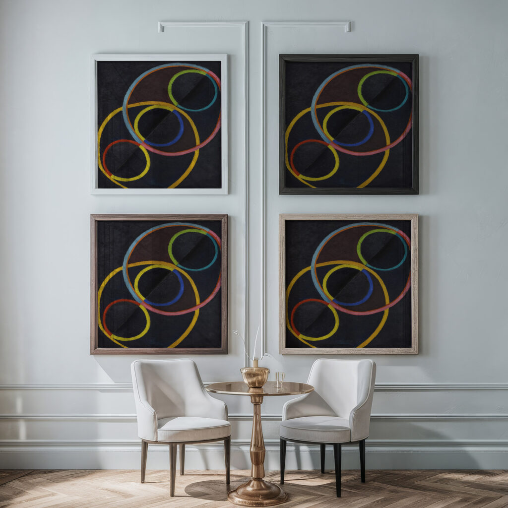 Relief noir avec des cercles de couleur Robert Delaunay framed posters mockup