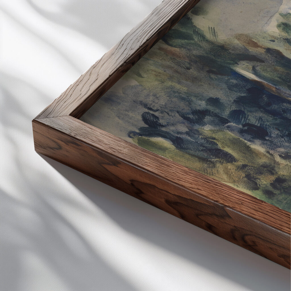 Remorquer quai Bucherel Pontoise Les Becs de gaz Louis Hayet close up dark wood mockup