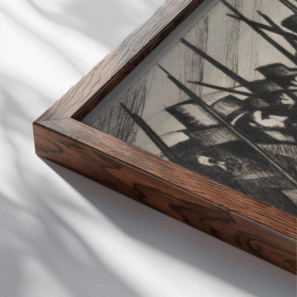 Returning to the Trenches 1916 Christopher R. W. Nevinson close up dark wood mockup