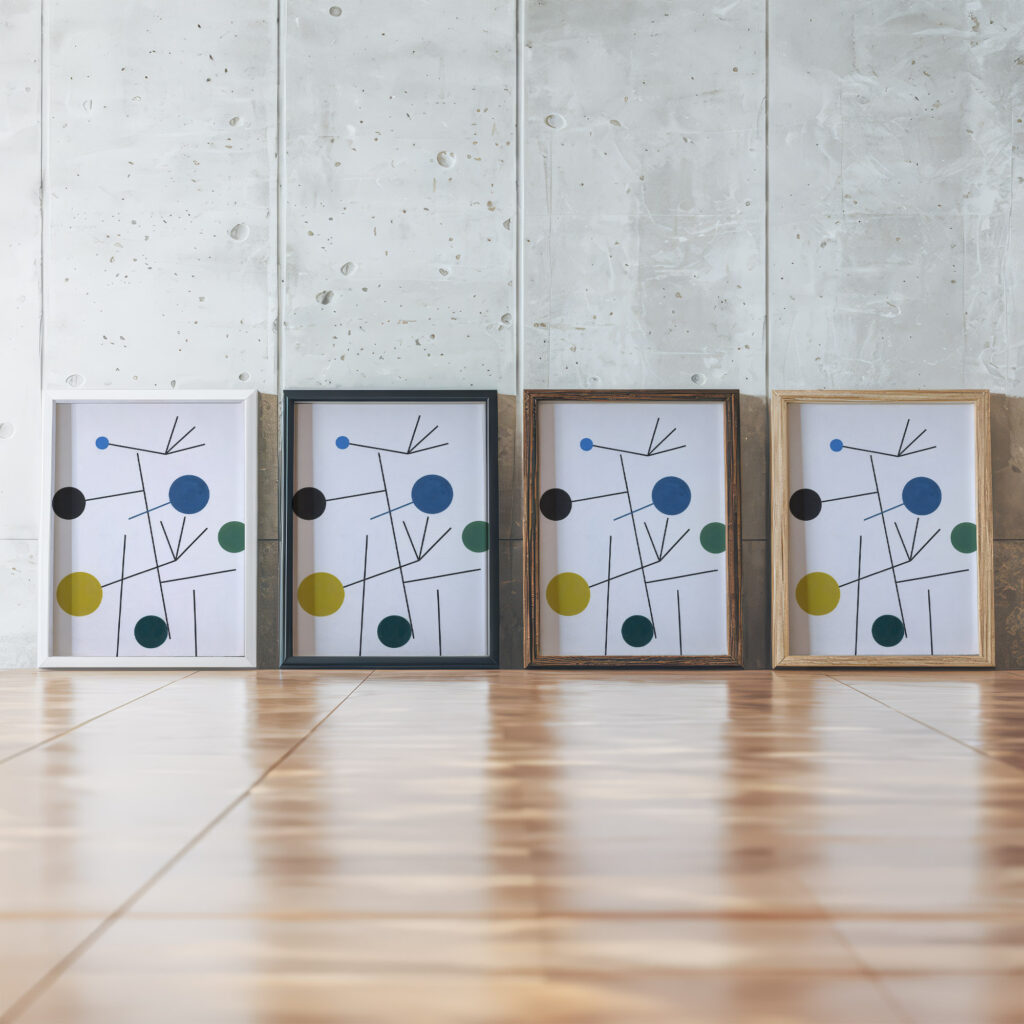 Rising Falling Clinging Flying 1934 Sophie Taeuber Arp framed posters mockup