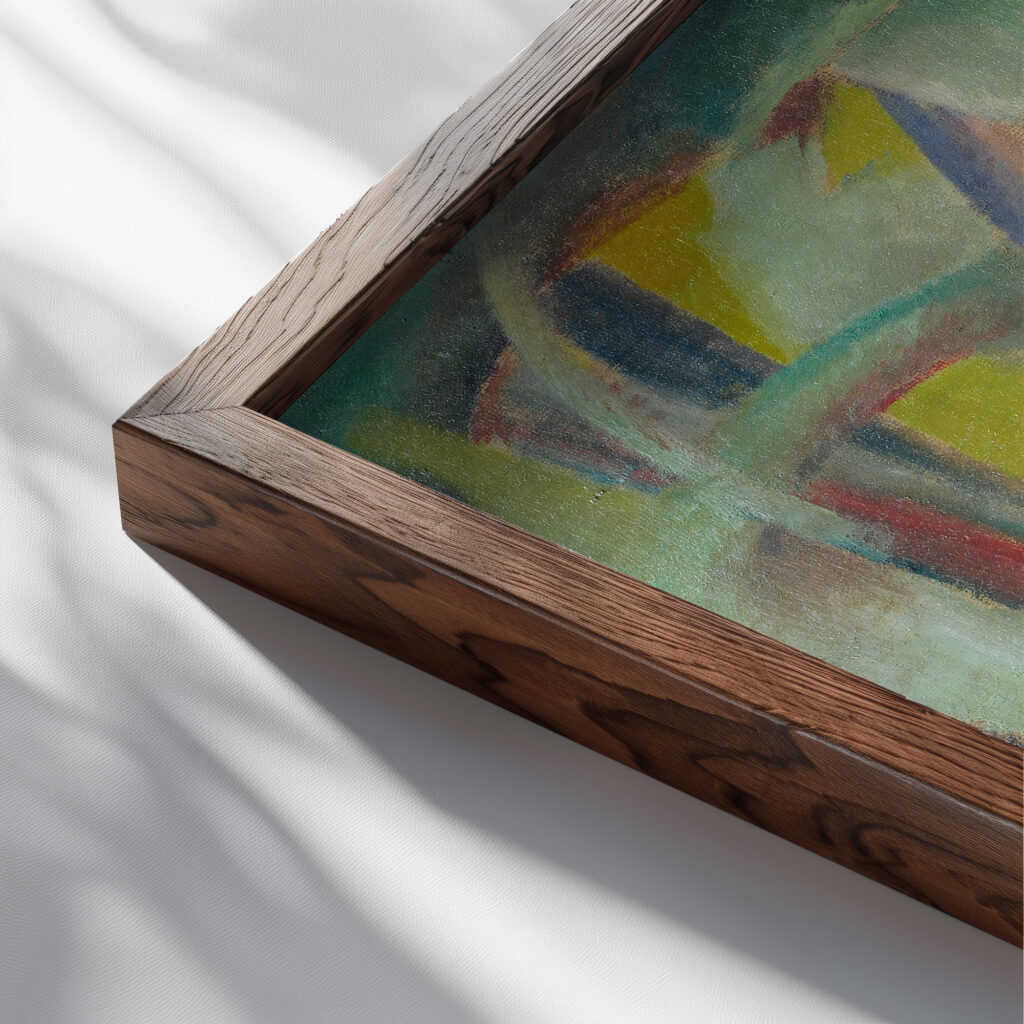 Riverbank Motif at the Birs Ruti Hard 1920 Arnold Fiechter close up dark wood mockup
