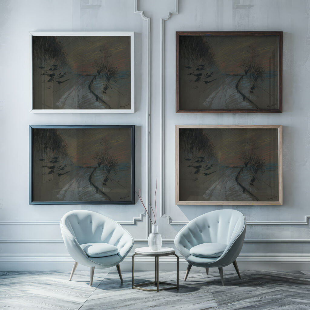 Road in winter 1905–1910 Ladislav Mednyanszky framed posters mockup