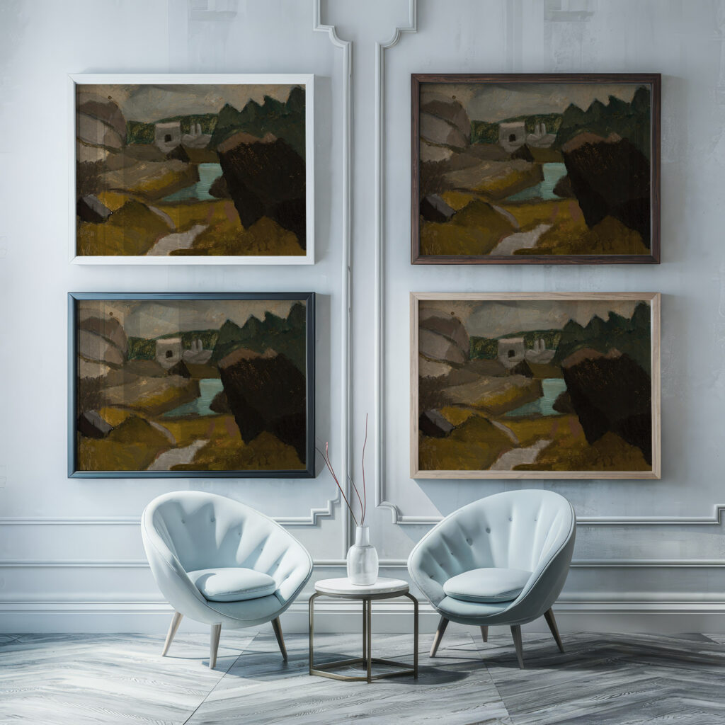 Rocky landscape with water 1911 Tadeusz Makowski framed posters mockup