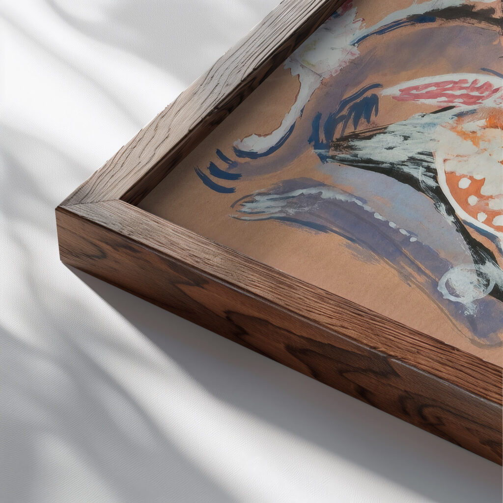 Rod komposisjon Kai Fjell close up dark wood mockup