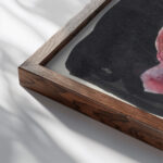 Rode roos 1874 Carel Adolph Lion Cachet close up dark wood mockup