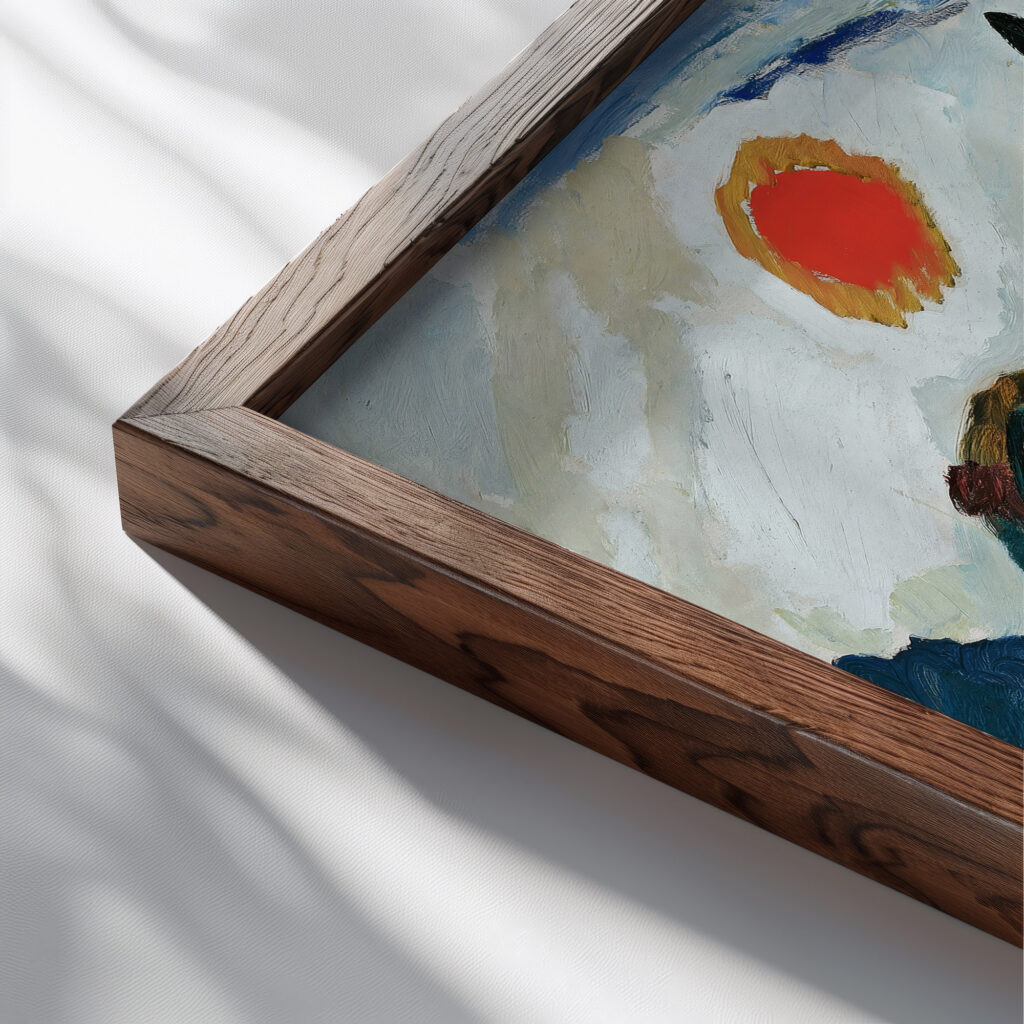 Romantic landscape 1911 Wassily Kandinsky close up dark wood mockup