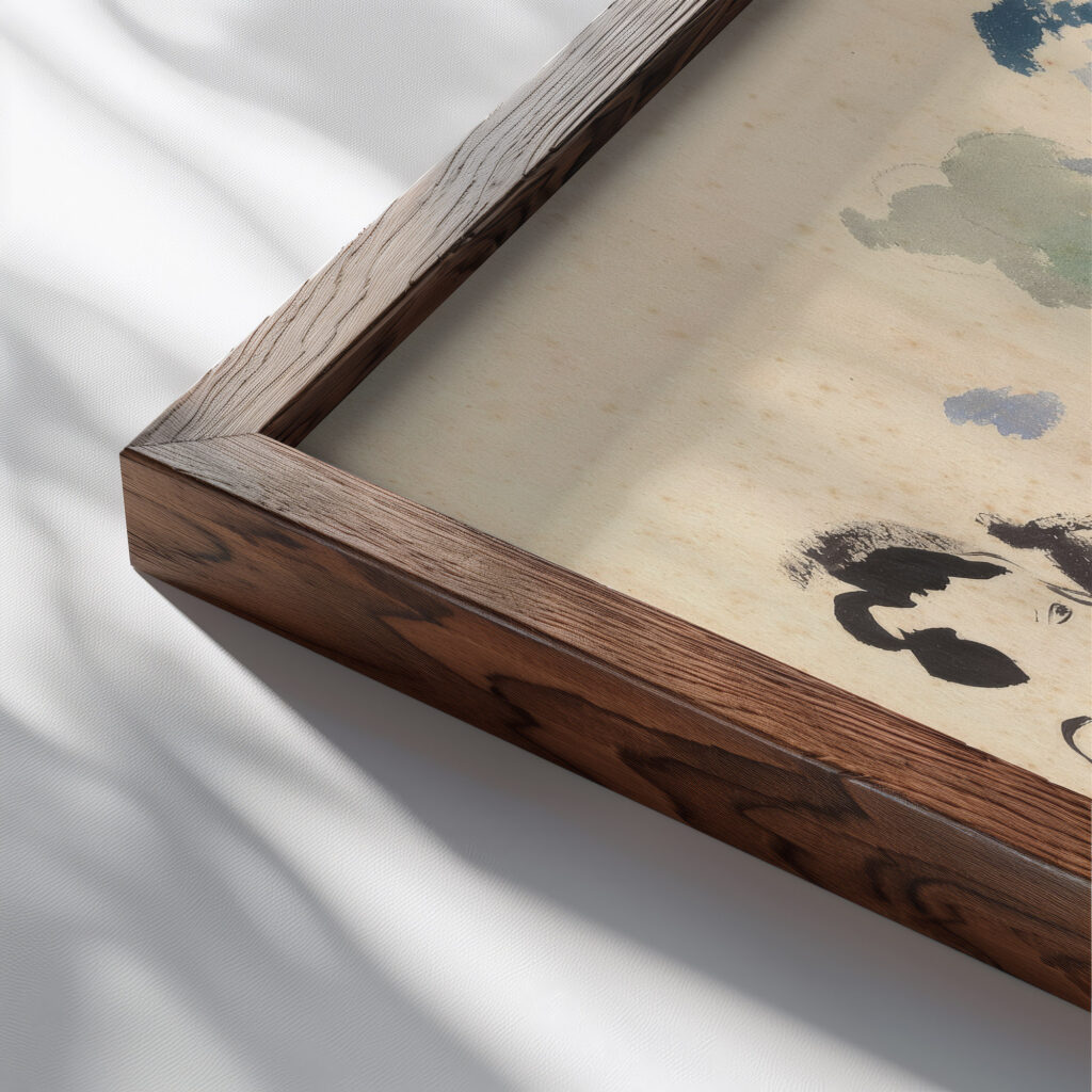 Roofs Trees and a Woman Rik Wouters close up dark wood mockup