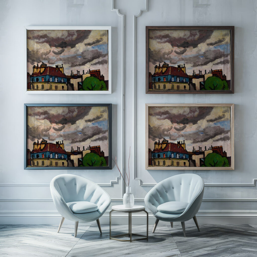 Rooftops and Clouds Paris 1910 1912 Henry Lyman Sayen framed posters mockup