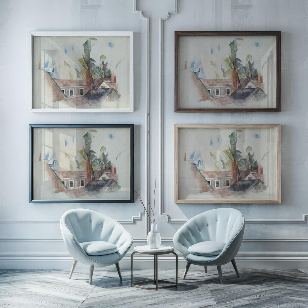 Rooftops and Trees 1918 Charles Demuth framed posters mockup