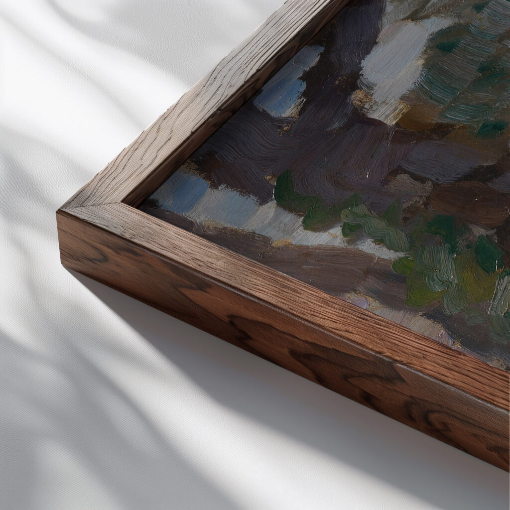 Rosenstillleben 1901 Leo Putz close up dark wood mockup