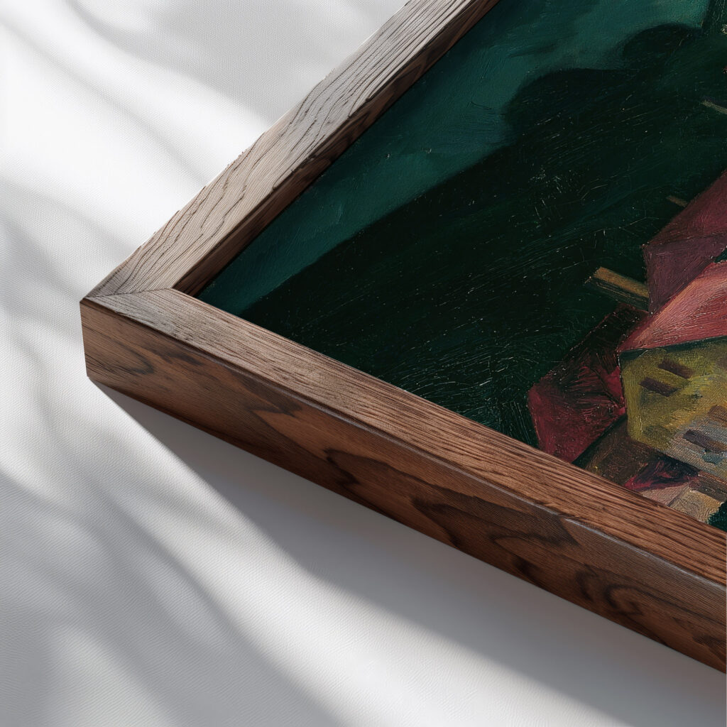 Rote Dacher 1927 Maximilian Reinitz close up dark wood mockup