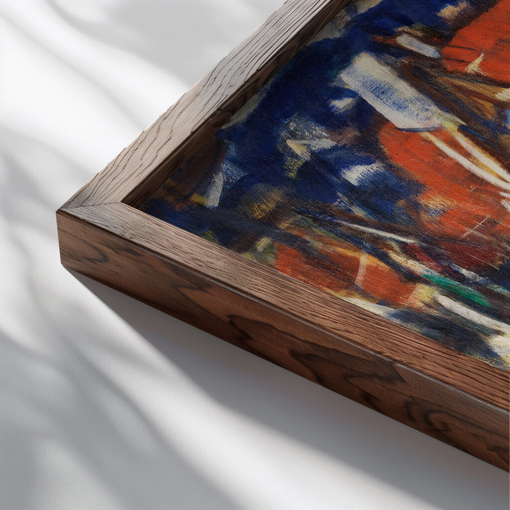 Rote Dacher unter Baumen 1913 Christian Rohlfs close up dark wood mockup