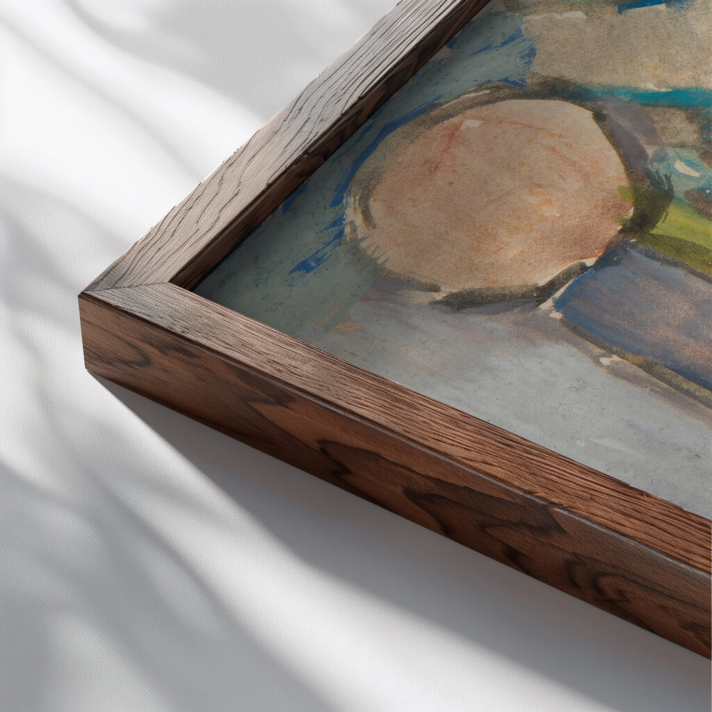 Rowerzysta na tle pejzazu 1934 Sasza Blonder close up dark wood mockup