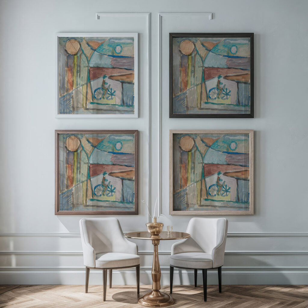 Rowerzysta na tle pejzazu 1934 Sasza Blonder framed posters mockup