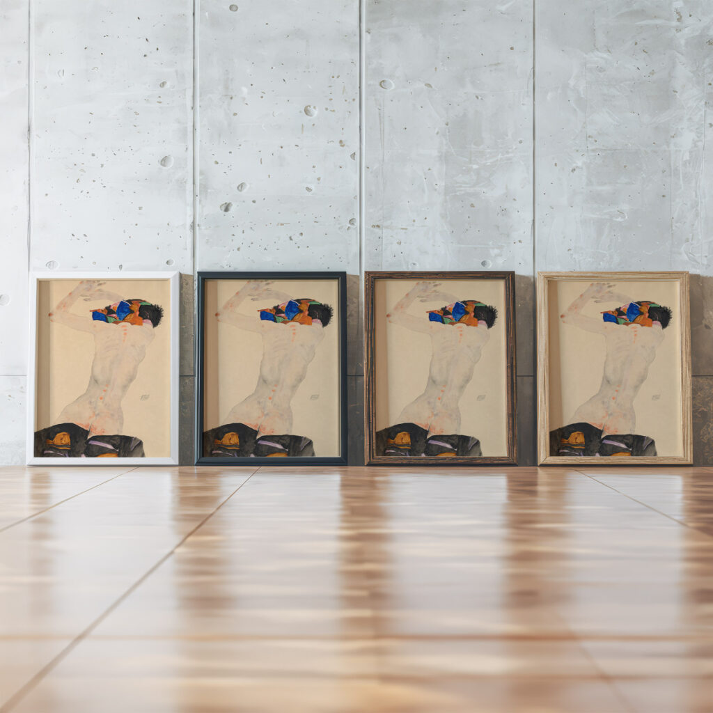 Ruckenakt mit buntem Tuch 1911 Egon Schiele framed posters mockup