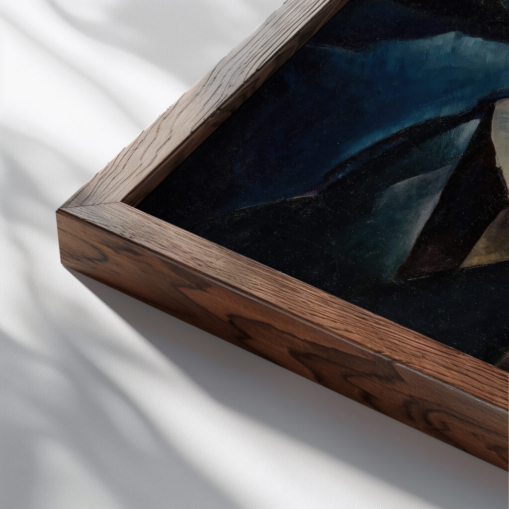 Running Man circa 1918 25 Thomas Duncan Benrimo close up dark wood mockup