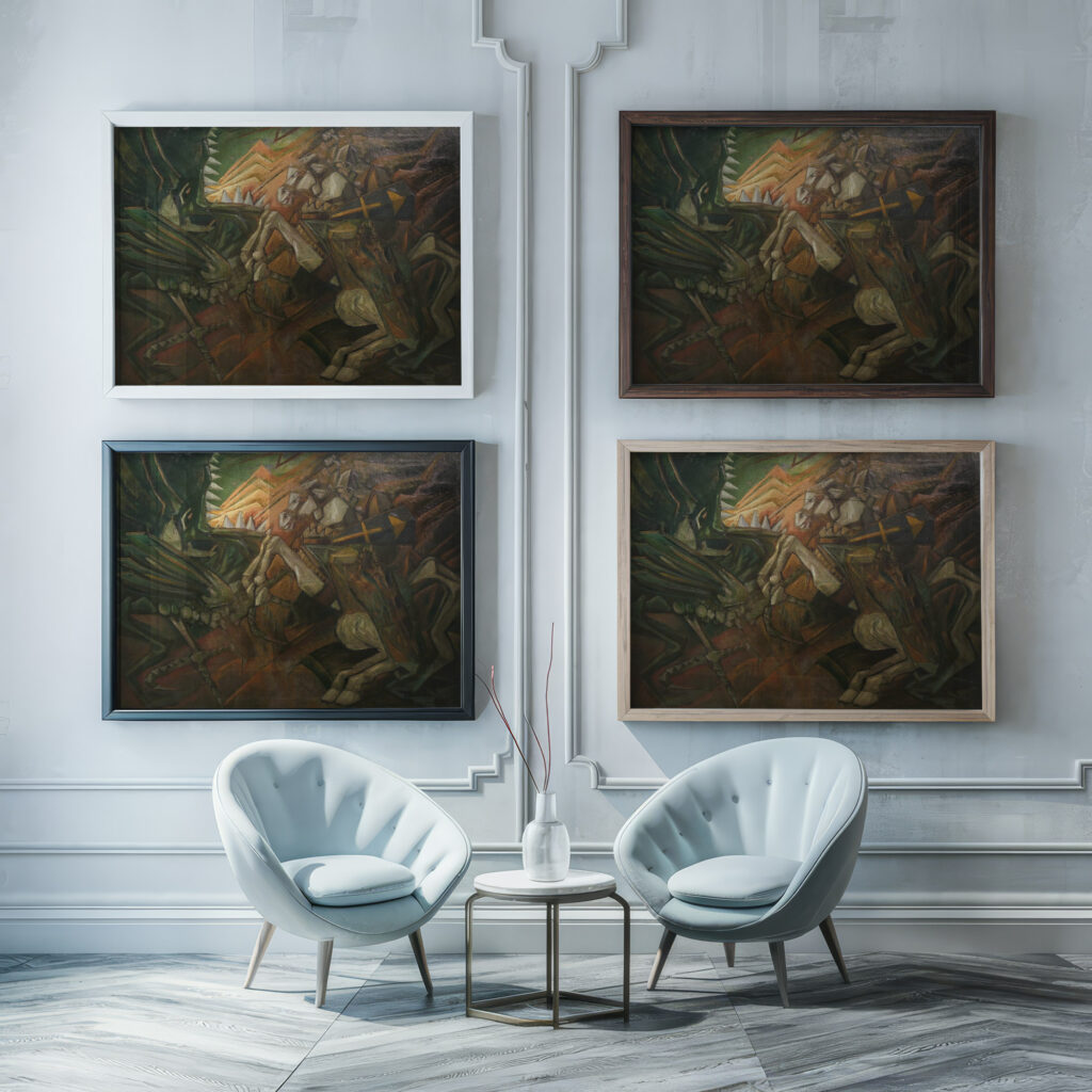 Saint George the Dragon Slayer 1917 Jerzy Hulewicz framed posters mockup